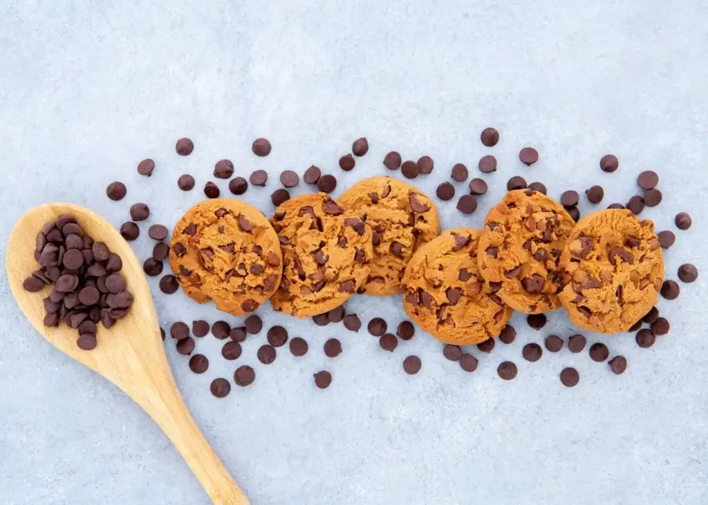 Cashew butter cookies surrounded by chocolate chip