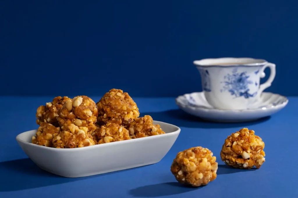 Cashew butter energy balls arranged in a tray