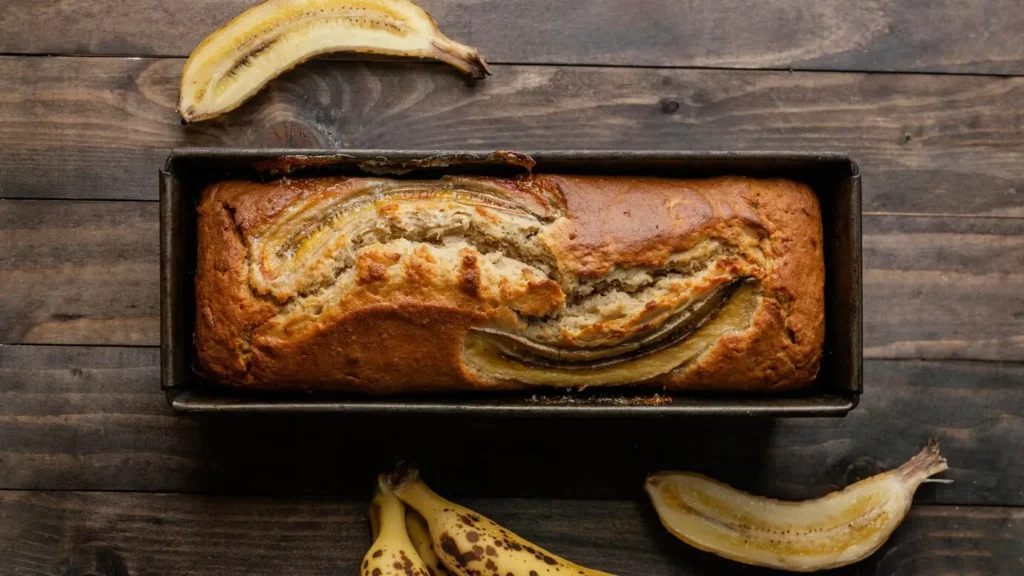 Top view of a banana bread with cashew butter